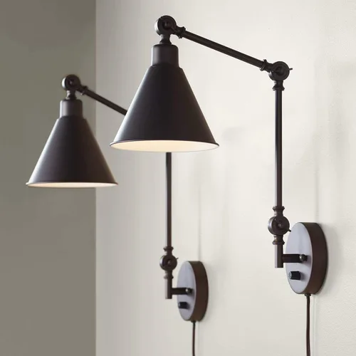 Vista 10 de 360 Lighting Wray - Lámpara de pared moderna con brazo oscilante ajustable para interiores con cable, juego de 2 lámparas de latón antiguo negro