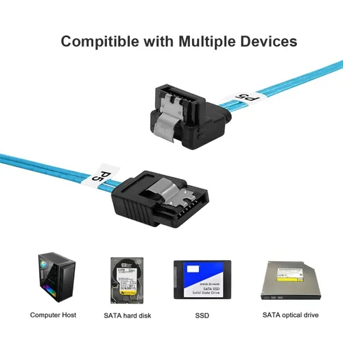 Vista 5 de ADCAUDX Cable SATA-III: 1.6 ft, paquete de 5 cables de datos SATA de 90 grados en ángulo recto a ángulo de 6 Gbps para disco duro, computadora, SDD