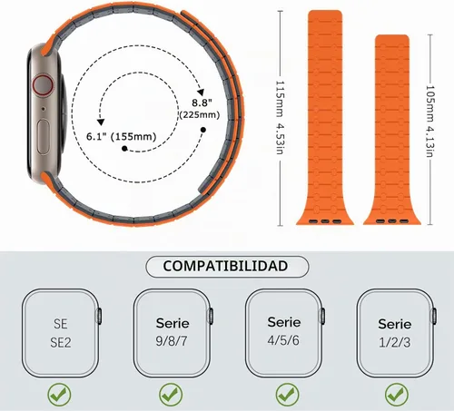 Vista 6 de Compatible con correa de Apple Watch de 49mm 46mm 45mm 44mm 42mm 41mm 40mm 38mm, correa de bucle magnético ajustable de silicona para iWatch Ultra