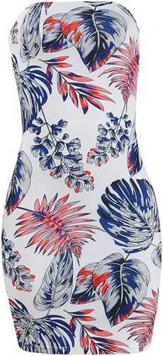 Vista 3 de Vestido sexy de verano tropical para mujer, sin tirantes, floral, tubo a media mitad, bodycon para fiesta, club