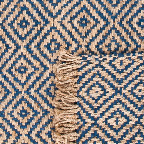 Vista 8 de SAFAVIEH Natural Fiber Collection - Alfombra decorativa, 2.3 x 4 pies, azul tropical y natural, yute bohemio con borlas de diamante, hecho a mano