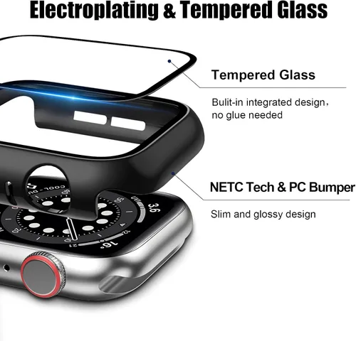 Vista 2 de 14 paquetes de fundas para Apple Watch con protector de pantalla de vidrio templado para Apple Watch Series 9/8/7 de 41 mm, Anotch, cubierta 14