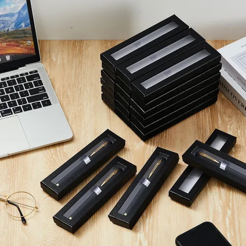 Vista 2 de Colarr Caja de regalo de 36 bolígrafos, caja vacía para bolígrafos con cojín tapa transparente, vitrina de joyería para colección de regalos, Negro