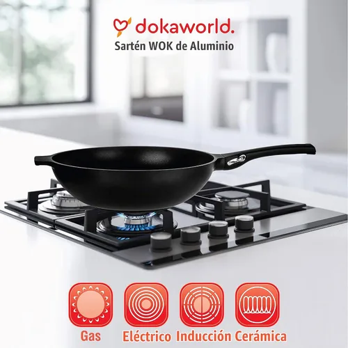 Vista 9 de Wok antiadherente de aluminio de 12 pulgadas, compatible con inducción, ligero