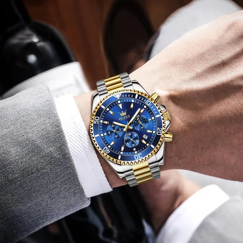 Vista 4 de OLEVS Relojes impermeables para hombre, de acero inoxidable, con cronógrafo, de lujo, color blanco, luminoso, de gran cara, analógico, de cuarzo