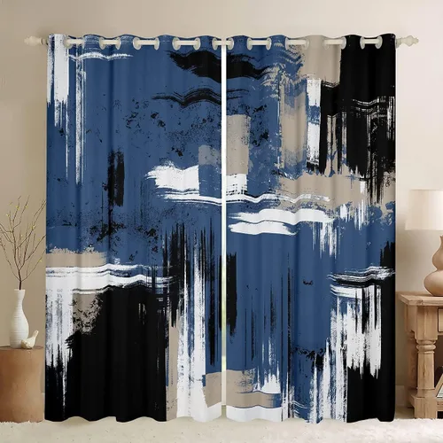 Vista 26 de Cortinas opacas abstractas de 30 % a 50 % geométricas para dormitorio, sala de estar, decoración de línea a rayas, cortinas con aislamiento térmico