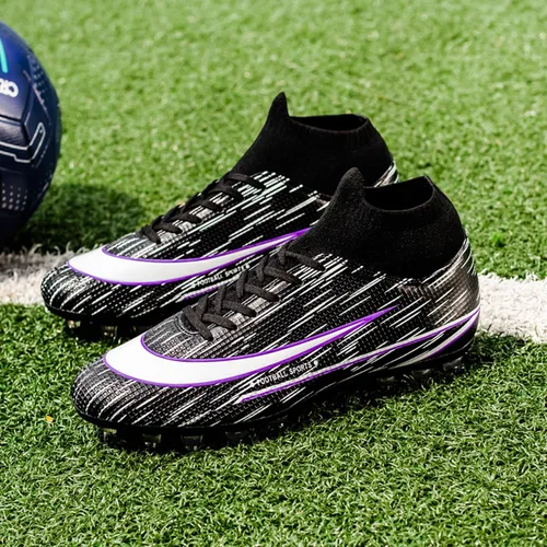 Vista 7 de Zapatos de fútbol para hombre con tacos de fútbol con cordones antideslizantes con puntas cortas y suelas de goma para interiores firmes para césped