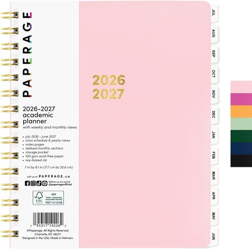 Vista 9 de PAPERAGE Agenda académica, agenda semanal y mensual y calendario, 12 meses, julio de 2026 a junio de 2027, (9.5 x 11 pulgadas), agenda de Negro