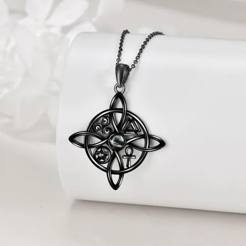 Vista 61 de YAFEINI Collar con dije de nudo de bruja de plata de ley, amuleto de bruja de cruz celta, regalo para mujer