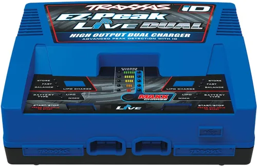 Vista 2 de Traxxas EZ Peak Live Dual, cargador multiquímico de 200 W con identificación, azul 2973
