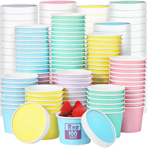 Vista 14 de Fulmoon Paquete de 100 recipientes de papel para sopa con tapas, recipientes de papel desechables para alimentos con tapa ventilada, tazas de postre