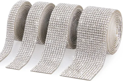 Vista 8 de 4 rollos de cinta de cristal de diamantes de imitación autoadhesiva, calcomanía de decoración brillante con diamantes de imitación de 0.079 pulgadas