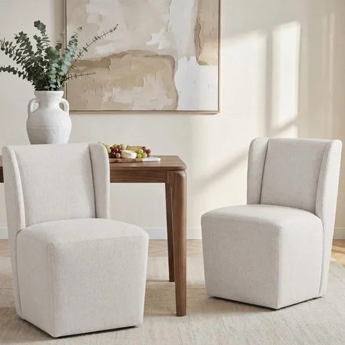 Vista 17 de KISLOT Juego de 1 sillas de comedor tapizadas con ruedas ocultas, color marrón