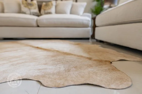 Vista 8 de Sunshine Cowhides Alfombra exótica de piel de vaca palomino 100% auténtica, color beige, alfombra de estilo moderno y alfombra para sala de estar