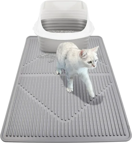 Vista 12 de Mofason - Tapete de goma para caja de arena para gatos, color negro Waterproof 24"x15" kitty litter box mat; litter trapping catcher mat; easy