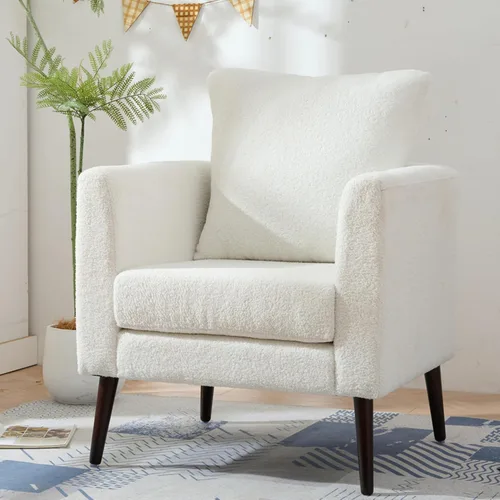 Vista 11 de Setawix Silla decorativa de barril, sillón tapizado de chenilla, silla redonda moderna de mediados de siglo, cómoda silla con brazo de barril