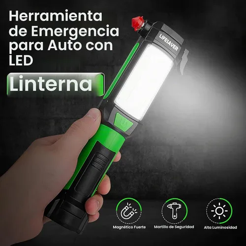 Vista 2 de AlltroLite Herramienta automática de emergencia 9 en 1 con linterna LED Kit de linterna multifunción para coche con tres modos de iluminación