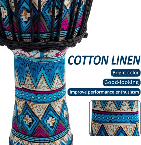 Vista 6 de Tambor africano de Djembe, estándar 8 '' tambores cosidos tela azul del Congo, tambor profesional del bongo con la cabeza del tambor de la piel