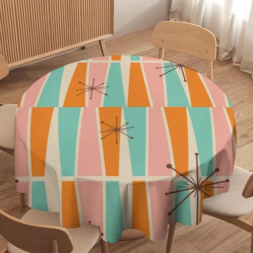 Vista 4 de Mantel retro moderno de mediados de siglo, diseño de colores retro de los años 50, resistente al agua, mantel lavable para cocina, comedor, fiesta