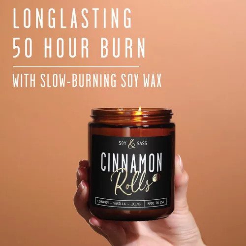 Vista 4 de Vela de canela, velas de otoño, velas de Navidad, vela de soja perfumada de otoño 'Cinnamon Rolls' para el hogar, tarro reutilizable de 9 onzas, 50