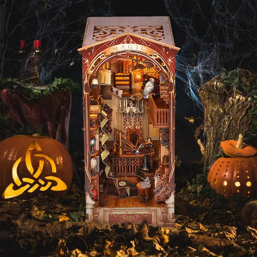 Vista 11 de Kits de rincón de libros para adultos, kit de sujetalibros 3D 2026, kit de construcción de modelo de casa de libro mágico, decoración con sensor
