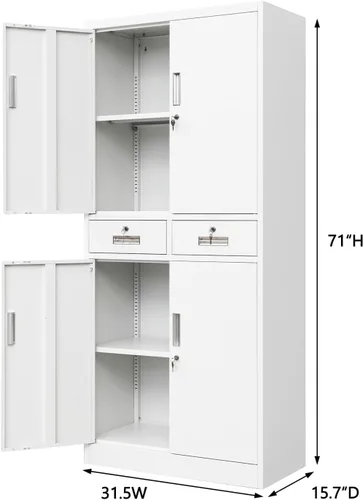 Vista 66 de BESFUR Armarios de almacenamiento de metal con estantes y puertas, armario de almacenamiento con cerradura de 36" de altura para oficina en casa
