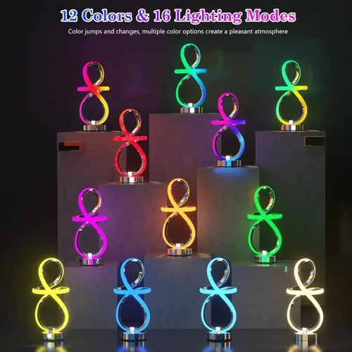 Vista 2 de Lámparas de mesa modernas, lámpara LED espiral regulable de 3 niveles con función de memoria, lámpara de noche táctil y control remoto con 16 modos