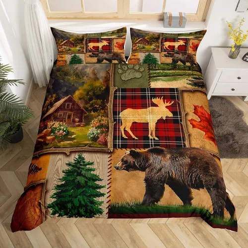 Vista 48 de Juego de funda de edredón de dibujos animados con lazo, tamaño individual, juego de ropa de cama a cuadros geométricos coloridos, decoración