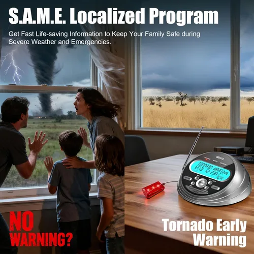 Vista 2 de NOAA Weather Radio-S.A.M.E. Programación localizada, radio de alerta meteorológica con más de 80 alertas de emergencia, reloj despertador, radio