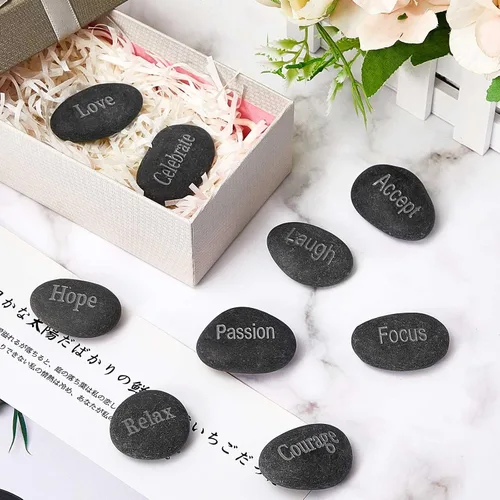 Vista 5 de Fabbay 40 piezas de rocas inspiradoras grabadas, piedras de aliento con palabras, juego de piedra natural de río a granel para decoración de jardín