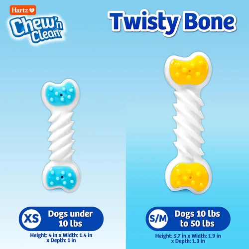 Vista 3 de Hartz Chew 'n Clean Twisty Bone - Juguete masticable para perros con aroma a tocino para masticadores moderados, extra pequeño
