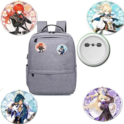 Vista 7 de YUANHUISHENG Genshin Impact Merch - Juego de regalo 1 mochila Genshin Impact con cordón, 50 calcomanías de dibujos animados, 1 cordón, 2 llaveros