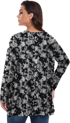 Vista 4 de OVERWORETY Camiseta tipo túnica de manga larga para mujer, plisada, casual, para otoño, para usar con leggings