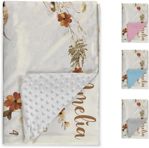 Vista 2 de Manta de hito mensual personalizada para bebé, nombre personalizado con fondo de fotografía de diseño de ganado de las tierras altas, manta de felpa