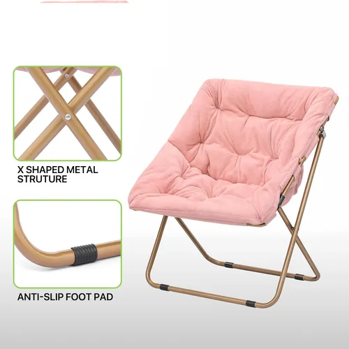 Vista 8 de Magshion Silla plegable con platillo para adultos, cómodo asiento de lectura, asiento de piel sintética con marco de metal acolchado grueso