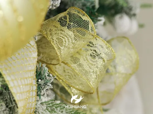 Vista 8 de HUIHUANG Cinta de encaje con alambre para árbol de Navidad, 2.5 pulgadas x 25 yardas, cinta de alambre con purpurina dorada para árbol de Navidad