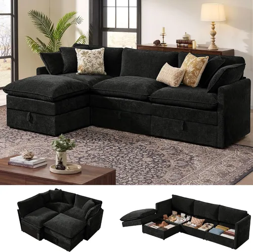 Vista 39 de Ihanherry Sofá modular de 103 pulgadas con almacenamiento, sofá de nube en forma de U con otomanas móviles y 4 almohadas, sofás seccionales