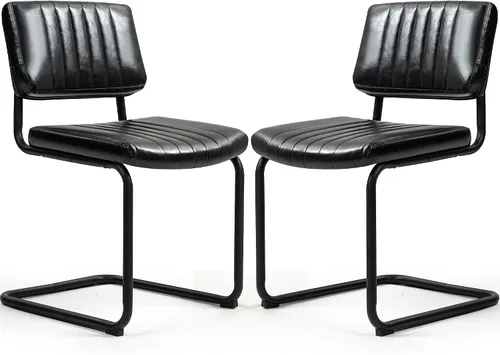 Vista 8 de Juego de 2 sillas de comedor voladizas, sillas de comedor modernas de mediados de siglo con patas de metal negro, sillas de cocina tapizadas