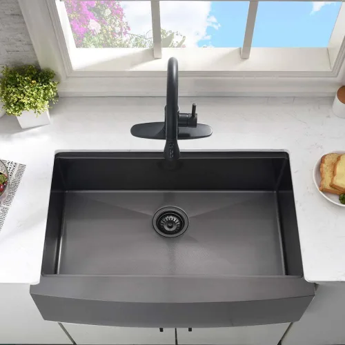 Vista 4 de Fregadero negro de 33 pulgadas para cocina de 33 x 21 pulgadas, fregadero de cocina de acero inoxidable negro, estación de trabajo, fregadero