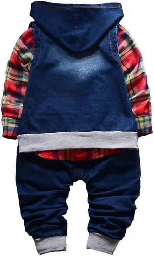 Vista 2 de Yao 9M-5T Conjunto de Ropa para Bebés Niños, 3 piezas, Camisa de Algodón, Jeans, Chaleco de Mezclilla para Primavera - Otoño