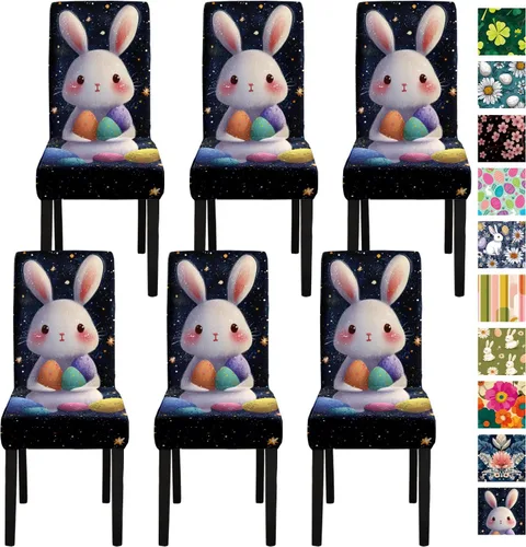 Vista 19 de ANNA QUEEN Juego de 6 fundas para sillas de comedor y cocina, fundas elásticas lavables para sillas de comedor, decoración elegante del hogar
