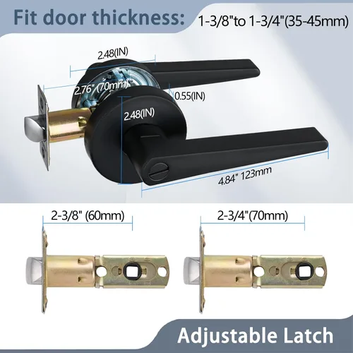 Vista 6 de MD8820-DB-BK-1P - Manija de puerta de privacidad sólida para dormitorio y baño, acabado negro mate