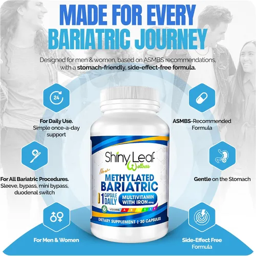 Vista 6 de Shiny Leaf Multivitamínico bariátrico metilado con hierro 45 mg – Cápsula una vez al día, vitaminas bariátricas compatibles con ASMBS para bypass