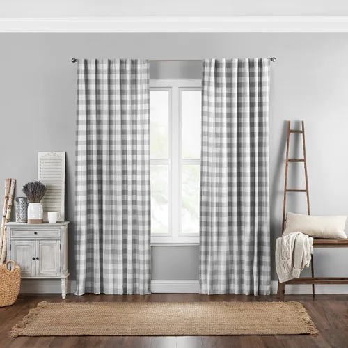 Vista 18 de Elrene Home Fashions Farmhouse Living Buffalo-Check Juego de cortinas de dos niveles para baño o cocina, 30" x 24" (Juego de 2 niveles), Gris/Blanco