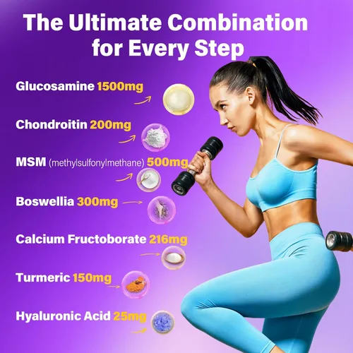 Vista 6 de Gomitas de condroitina de glucosamina, suplemento MSM de glucosamina condroitina sin azúcar, extra fuerte con cúrcuma boswellia, colágeno