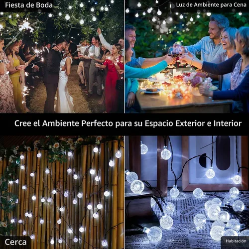 Vista 6 de Paquete de 2 tiras de 30 luces LED solares de 20 pies para exteriores, luces de globo de cristal con 8 modos de iluminación, luces solares Blanco