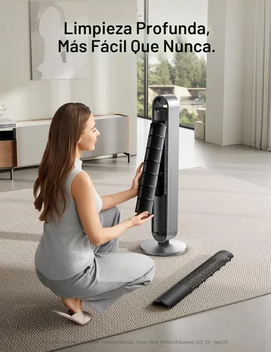 Vista 6 de Dreo - Ventilador de torre para dormitorio, ventilador oscilante de 42 pulgadas 120°, motor DC silencioso de 25dB, ventilador de pie sin aspas de 28