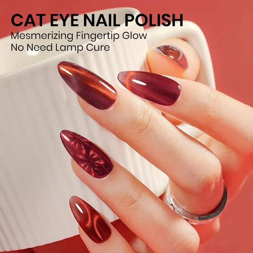 Vista 7 de Esmalte de uñas de ojo de gato burdeos sin gel, esmalte de uñas magnético secado al aire para uñas de los pies, secado rápido, alto brillo