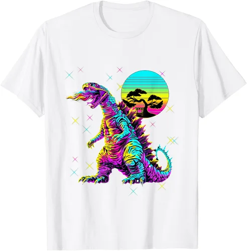 Vista 38 de Cool Streetwear synthwave 80s 90s retro anime snakezilla camiseta, Negro
