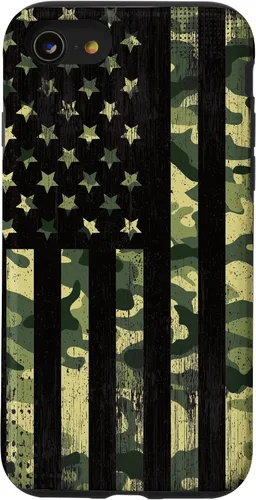 Vista 18 de iPhone 16 American Flag Camo Camouflage Black Patriotic Pride Case